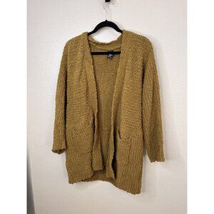 Bobeau Womens Open Front Textured Cardigan Green Brown M Cocoon Style Pockets